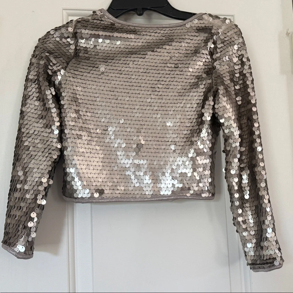 Joyfolie Sequin Crop Jacket in Silver